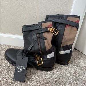 NWT Burberry Boots with Gold Accents